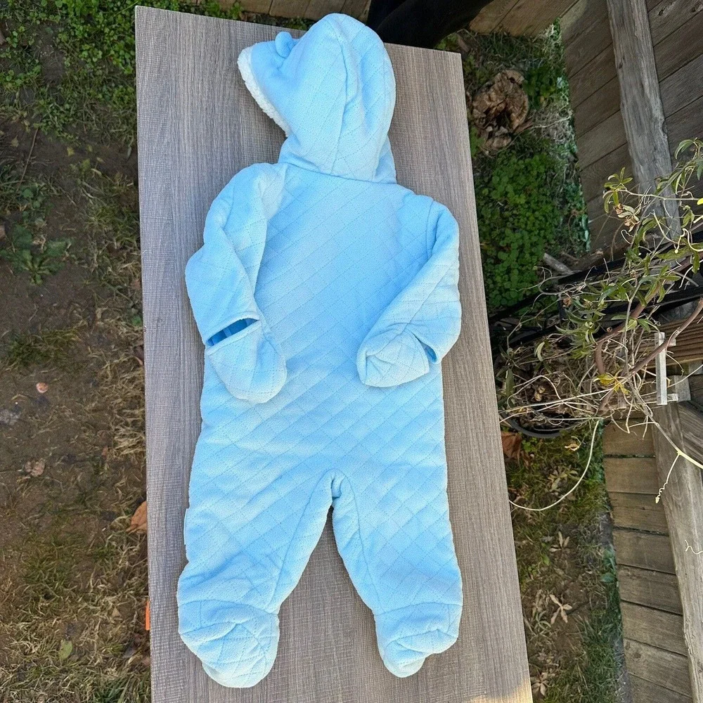Vintage Wippette Snow Suit‎ Hooded Footie Fleece Lined Baby 6-9 Months Blue Bear